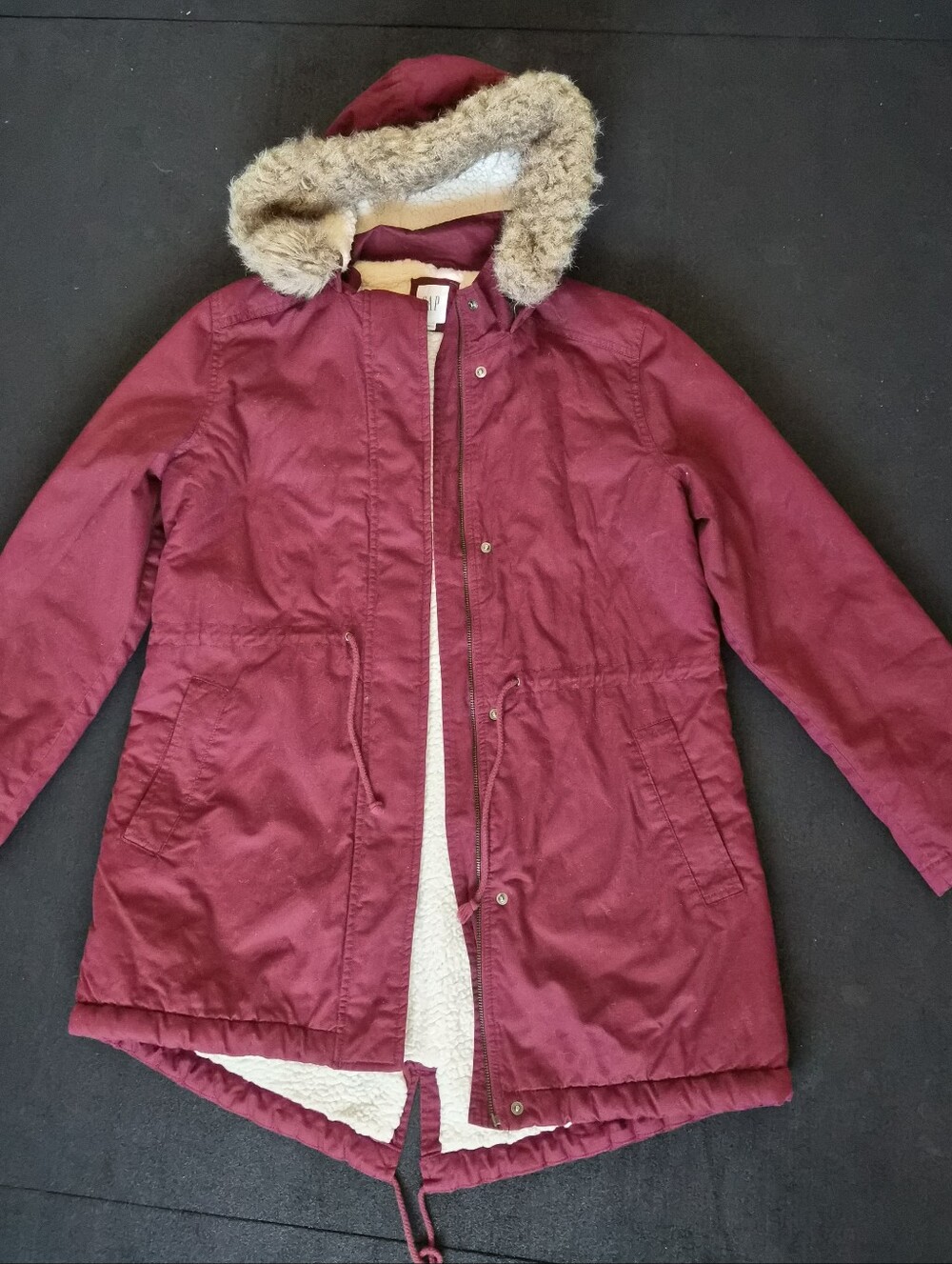 GAP Burgundy Faux Fur-Trim Hooded Parka